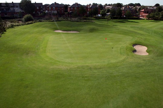View of the 6th green from above