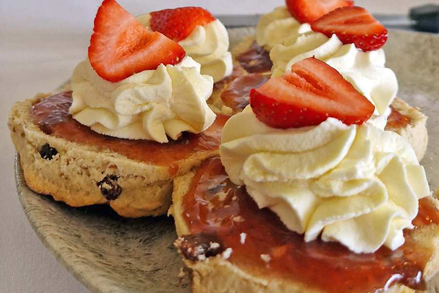Scones with jam and cream.